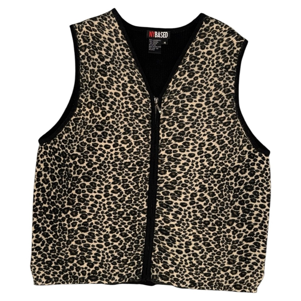 🐆Vintage leopard print wool & angora zippered sweater vest Medium M EXCELLENT